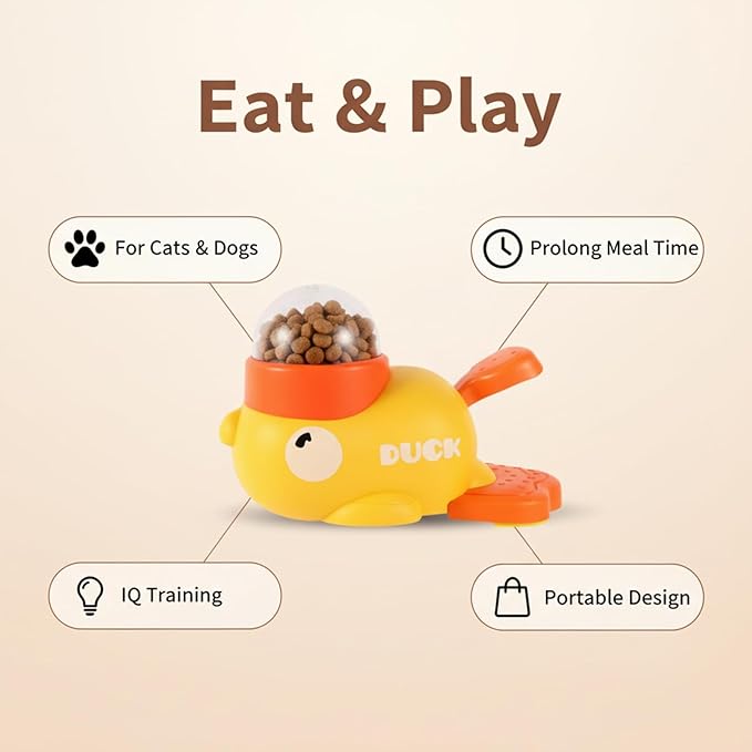 2-in-1 Duck-Shaped Interactive Slow Feeder Puzzle Toy – Pet Treat Dispenser for Dogs & Cats, IQ Training to Reduce Bloating & Boredom (Small/Medium Pets)