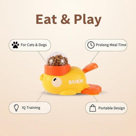 2-in-1 Duck-Shaped Interactive Slow Feeder Puzzle Toy – Pet Treat Dispenser for Dogs & Cats, IQ Training to Reduce Bloating & Boredom (Small/Medium Pets)