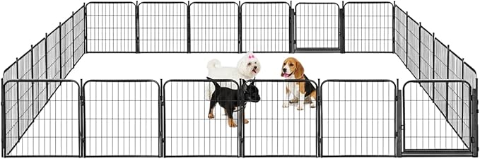 Indoor Dog Playpen - 24 inch, 24 Panels for Small and Puppy Size Dogs - Heavy Duty Metal Portable Pet Fence with Black Anti-Rust Coating - Play Pen w/Extra Wide Gate