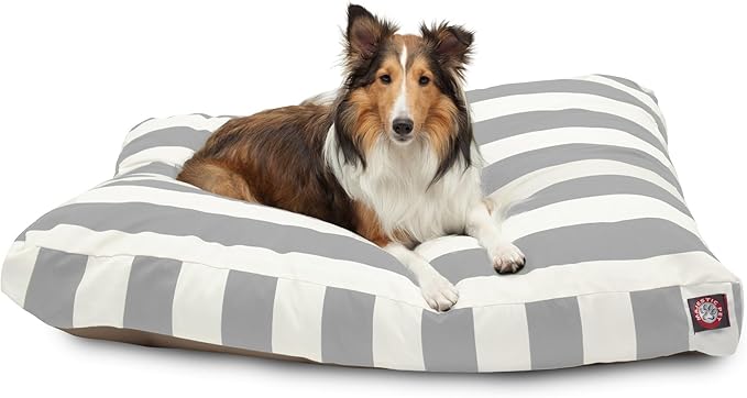 Majestic Pet Shredded Memory Foam Dog Bed Large with Removable Washable Cover 44x36x5 Inch - Rectangle Orthopedic Dog Bed for Senior Dogs–Flat Durable Dogs Crate Bed - Vertical Stripe - Gray