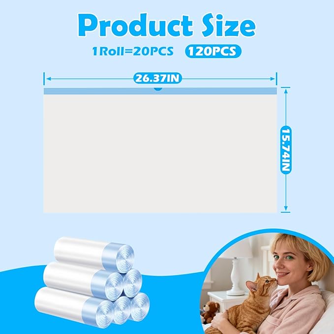 Cat Litter Bags 120 Count, 26.37"X15.74" Drawstring Close Litter Box Liners for Automatic Litter Box,Thick Cat Poop Bags,Easy to Clean,Heavy Duty Robot Bag for Self-Cleaning Box
