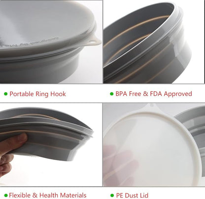 ME.FAN Silicone Collapsible Bowls - Silicone Folding Travel Bowl with Lids - Expandable Food Storage Containers Set - Portable, [27oz]