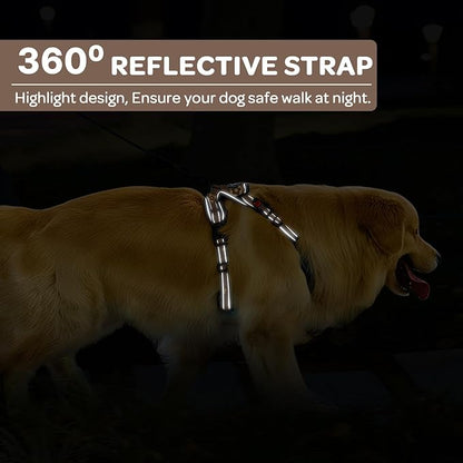 FURRYFECTION Plaid Dog Harness for Large Dogs, Reflective No Pull Adjustable Pet Vest with Front Clip, Leash, Easy Control Handle and Seat Belt, Dark Brown, XL
