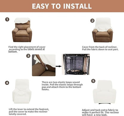 Easy-Going 100% Waterproof Recliner Cover, Dual Waterproof Couch Cover for Recliner, 1- Piece Jacquard Sofa Cover, Leakproof Sofa Slipcover for Kids, Pets, Dog and Cat (Recliner, Cream)