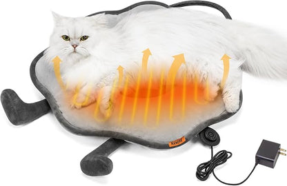 Cat Heating Pad for Indoor Cats Dogs Pressure-Activated Heated Cat Bed for Pets Warming Mat Electric Heated Pads with Removable Cover Adjustable Temp Sunflower Grey 22"X 22"