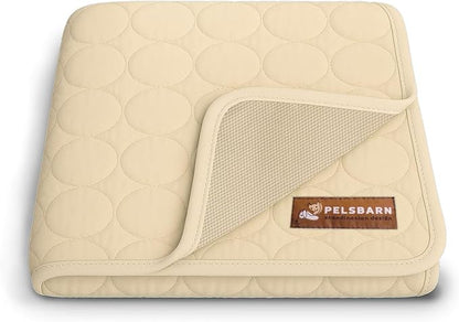 Pelsbarn Dog Cooling Mat- Ice Silk Summer Comfort, Self Cooling, Non-Slip Dog Pad, Durable & Washable, Mat for Large Dogs 25"" x 37"", Support Shelter Dogs with Every Purchase (Beige)