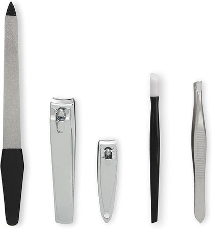 Amazon Basics 5-Piece Nail Care Grooming Kit, Manicure Pedicure Set with Nail Clippers