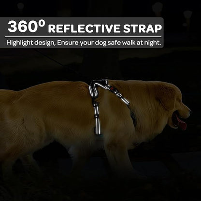 FURRYFECTION Plaid Dog Harness for Small Dogs, Reflective No Pull Adjustable Pet Vest with Front Clip, Leash, Easy Control Handle and Seat Belt, Black, S