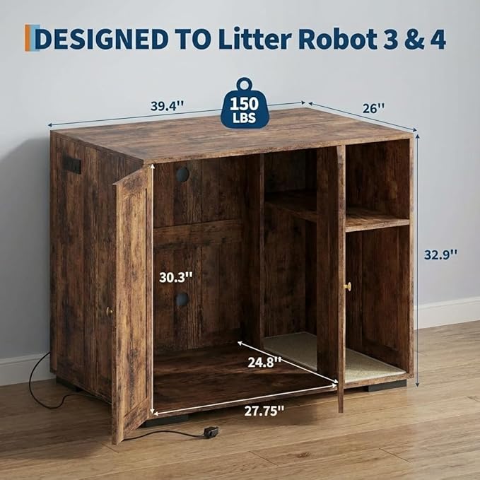 GAOMON White Litter Box Enclosure Cabinet for Litter Robots, Dog-Proof Shelf Included, Built-in Power Outlet with 5 Ft Cord, Compatible with Most Self-Cleaning Litter Boxes, Cat Litter Furniture