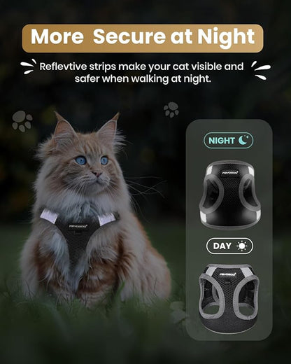 FAYOGOO Cat Harness, Cat Leash and Harness Set for Walking Escape Proof, Harness for Small Cats/Small Dogs, Large Kitten/Puppy Harness and Leash, Harness for Cats S-XXL(Black, XX-Large)