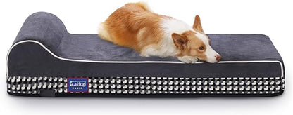 Laifug Orthopedic Memory Foam Extra Large Dog Bed with Pillow and Durable Water Proof Liner & Removable Washable Cover & Smart Design (Large (46"x28"x8"), Black and White Plaid)