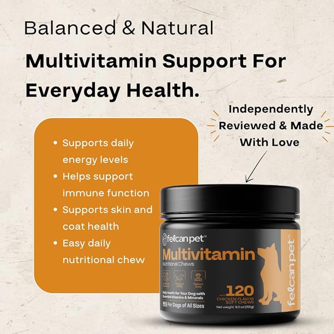 Dog Multivitamin Chews – Daily Dog Vitamins with 19+ Nutrients, Probiotics, Glucosamine & Omega Fish Oils – Supports Energy, Immune Health & Pet Wellness – Chicken Flavor, 120 Soft Chews