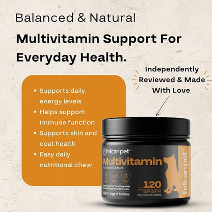 Dog Multivitamin Chews – Daily Dog Vitamins with 19+ Nutrients, Probiotics, Glucosamine & Omega Fish Oils – Supports Energy, Immune Health & Pet Wellness – Chicken Flavor, 120 Soft Chews