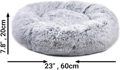 Mr. Peanut's OrthoPlush Two Tone Extra Fluff Faux Fur Donut Pet Bed (Small, Gray)