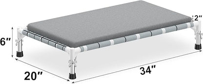 Elevated Raised Outdoor Dog Bed - Cooling Lifted Outside Dogs Bed with Cushion Mat Dog Hammock Bed with Stainless Steel Frame Portable Puppy Pet Bed for Indoor & Outdoor ((M-): 34" x 20" x 8")
