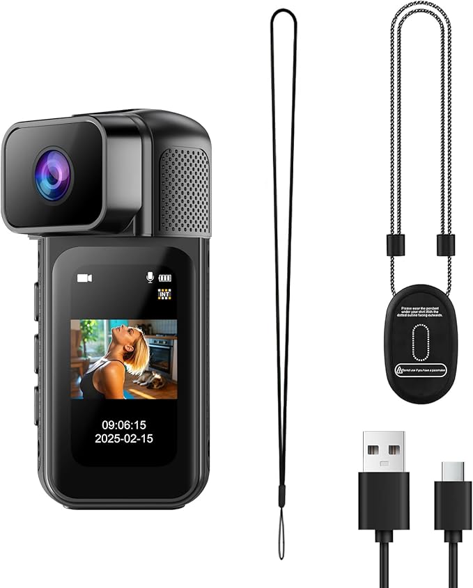 B-Qtech Mini Body Camera with Audio & Video Recording, Wearable Pocket Cam with Magnetic Lanyard, Portable Thumb-Size Action Camcorder for Outdoor Sport Bike Travel Pet Walking