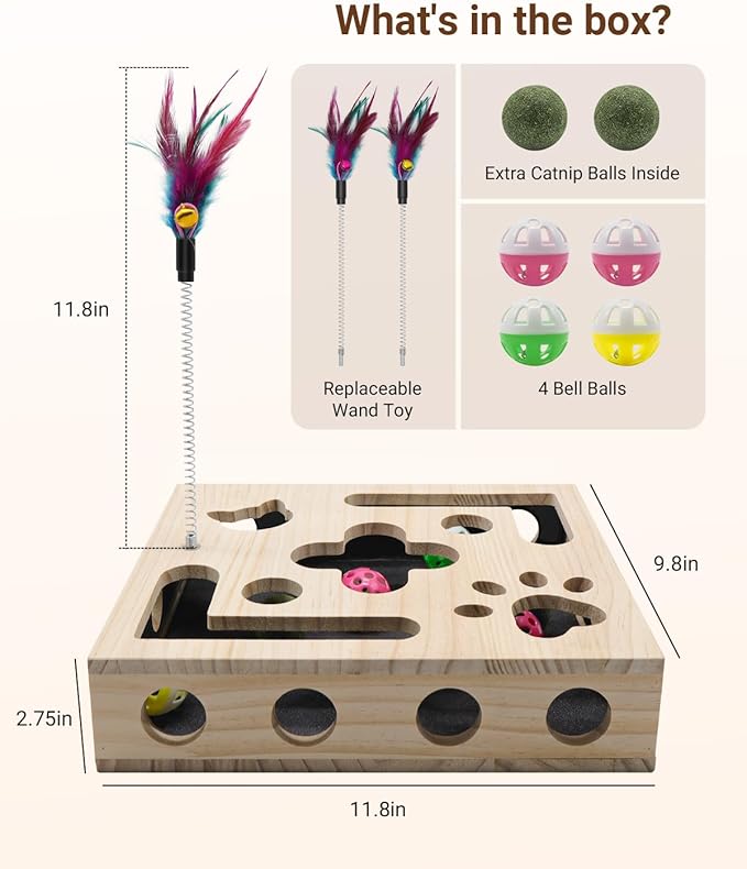 Cat Toys for Indoor Cats - Cat Nail File Box with Interactive Cat Toys, 2026 Upgraded Cat Puzzle Feeder Scratch Puzzle Toy for Indoor Cats, Natural Claw Care with 2 Wand Toys&Catnip Ball&4 Bell Ball