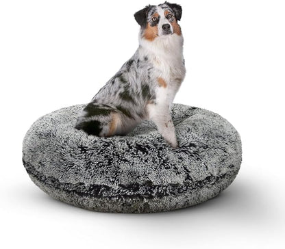 Bessie and Barnie - Luxury Extra Plush Faux Fur Bagel Pet/Dog Bed (Midnight Frost, X-S)