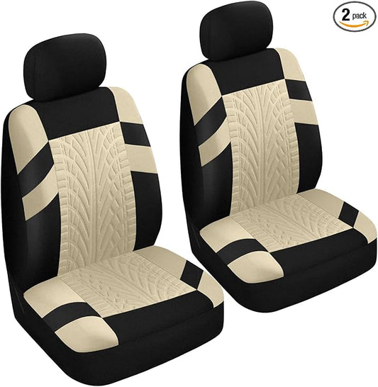 2PCS Car Front Seat Cover with 2 Headrest Covers, Breathable Waterproof Seat Covers for Front Seats, Universal Seats Cover Protector Car Accessories for Most Vehicles (Beige)