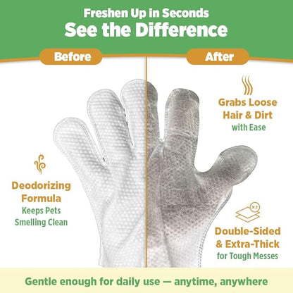 20pc. Premium Pet Glove Cleaning Wipes for Dogs & Cats | Textured, Deodorizing & Hypoallergenic Gloves with Aloe Vera & Shea Butter – Gentle, Skin-Safe Wipes for Fur, Face & Body, Odor Control