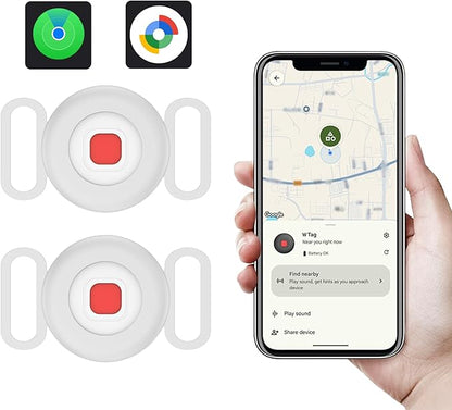 Dog Tracker 2 Pack, Pet Tracker for Dogs, Bluetooth Dog Tracking Tag Works with Apple Find My & Android Find Hub, IP67 Waterproof Anti-Lost Locator (White)
