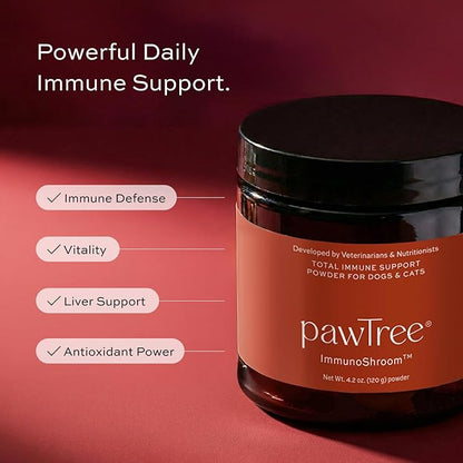pawTree ImmunoShroom™ Immune System Support Supplement for Dogs & Cats – 5 Medicinal Mushrooms, Colostrum, Turmeric & Antioxidants – Supports Vitality & Cellular Health – Vet-Developed