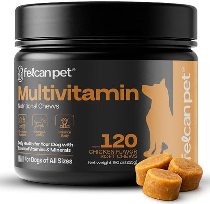 Dog Multivitamin Chews – Daily Dog Vitamins with 19+ Nutrients, Probiotics, Glucosamine & Omega Fish Oils – Supports Energy, Immune Health & Pet Wellness – Chicken Flavor, 120 Soft Chews