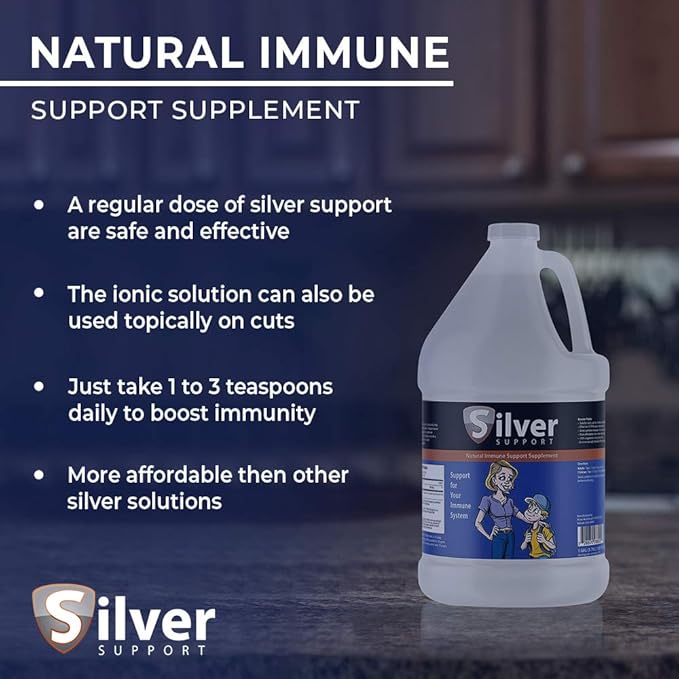 Natural Immune Support Supplement, Nano-Sized Silver Solution, Immune Booster for Kids, Pets & Adults, Purified Silver, Fortify Your Immune System for Cold and Flu Season - 1 Gallon