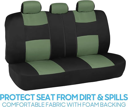 BDK PolyPro Car Seat Covers Full Set in Green on Black, Front and Rear Split Bench Seat Covers for Cars, Easy to Install Car Seats Cover Set and Accessories for Auto Trucks Van SUV - Green