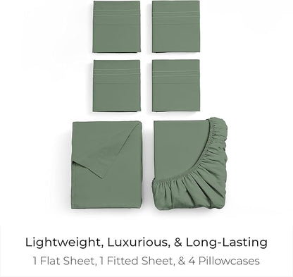 Mellanni California King Sheet Set - 6-Piece Iconic Collection Bedding, (Including 4 Pillowcases), 16-Inch Deep Pocket, Easy Care, Extra Soft, Cooling Sheets, Brushed Microfiber - Sage