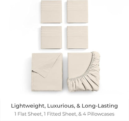 Mellanni Queen Sheet Set - 6-Piece Iconic Collection Bedding, (Including 4 Pillowcases), 21-Inch Extra Deep Pocket, Easy Care, Ultra Soft, Cooling Sheets, Brushed Microfiber - Golden Ivory