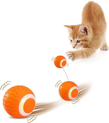 Cat Toys Interactive Spinning Ball, Automatic Rolling Smart for Cats Training, with Flashing LED Lights, and it’s USB Rechargeable. Food Grade Silicone Material. Blue