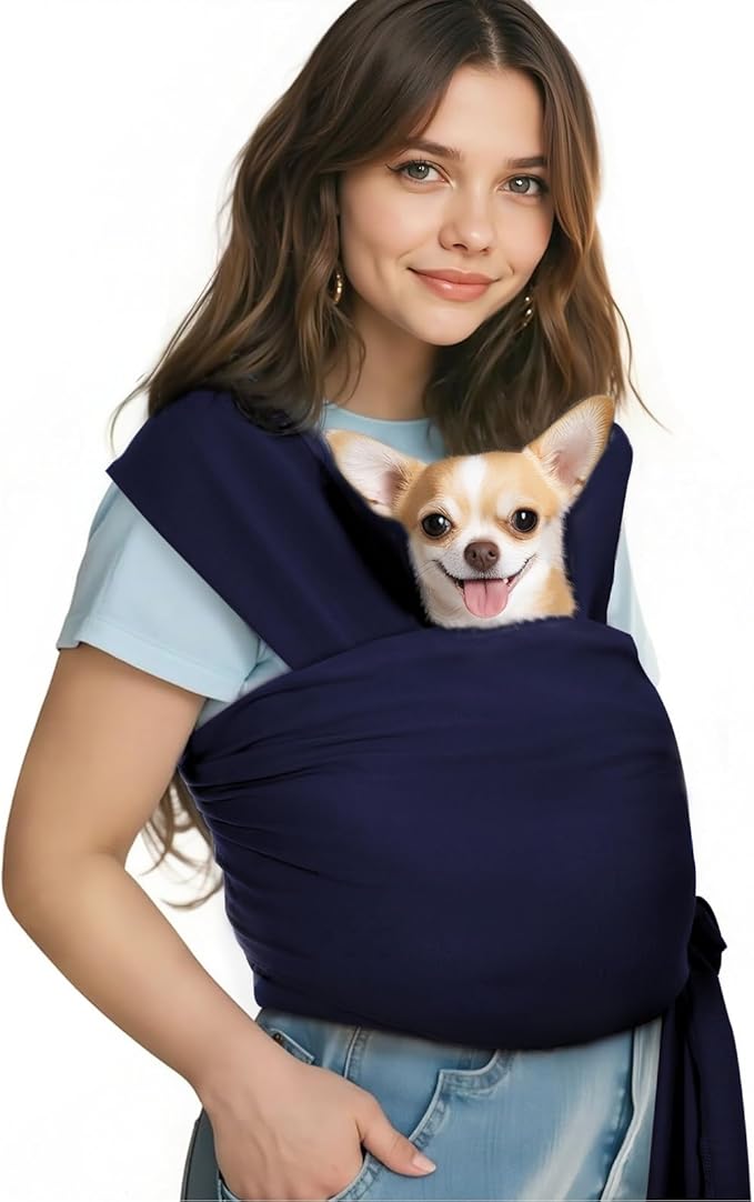 Pawaboo Pet Sling Carrier, Hands Free Dog Carrier Sling for Small Dogs and Cats, Puppy Kitten Pouch Soft Cotton Front Facing Cat Carriers Papoose, Reduce Back Neck Pain, Navy Blue
