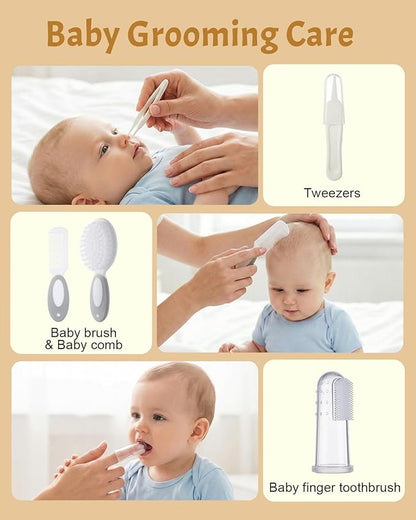 Lictin Baby Healthcare and Grooming Kit, 26 in 1 Rechargeable Nail Trimmer Electric Set,Safe File with Auto Light, Newborn Nursery Health Care Portable Safety Set for Infant Toddlers Boys Girls, Grey