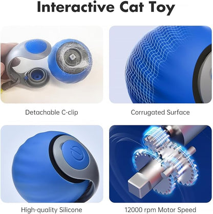 Petgravity Speedy Sprint Cat Toy Ball, 2026 Upgraded Interactive Cat Toys for Indoor Cats Exercise, 2 Speeds Rechargeable Smart Moving Ball for All Breeds with 2 Detachable Tails, Blue