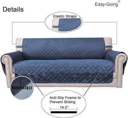 Easy-Going Reversible Oversized Couch Cover for 3 Cushion Couch Sofa Cover for Dogs Water Resistant Furniture Protector Cover with Foam Sticks for Pet (Oversized Sofa, Dark Blue/Light Blue)