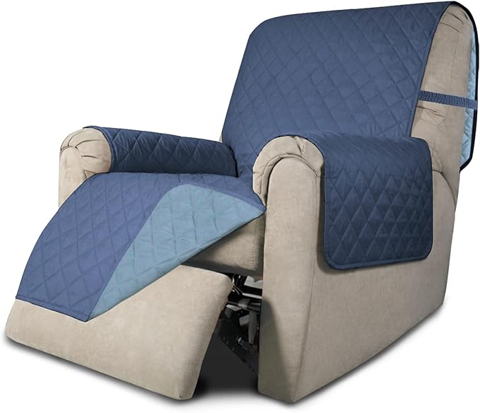 Easy-Going Recliner Chair Slipcover Reversible Sofa Cover Water Resistant Couch Cover Furniture Protector with Elastic Straps for Pets Dog (Recliner 22 inch, Dark Blue/Light Blue)