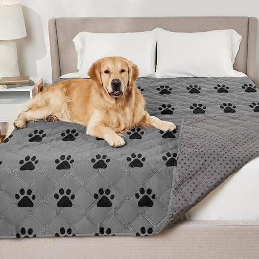 GORILLA GRIP Waterproof Dog Blanket, 82x82, Leakproof Couch Cover for Dogs, Silicone Grip Backing, Protects Sofa, Sectional, Bed, Crate, Car & RV, Tear-Resistant Washable Senior Pet Blanket, Gray Paw