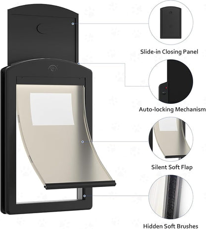 [Classicmacher] Black Frame Dog Doors for Medium Dogs, Strong Plastic Pet Door with Sliding Lock Panel and Magnetic Soft Flap, Doggy Door for Door, Doggie Door (Medium, Mattle Black)