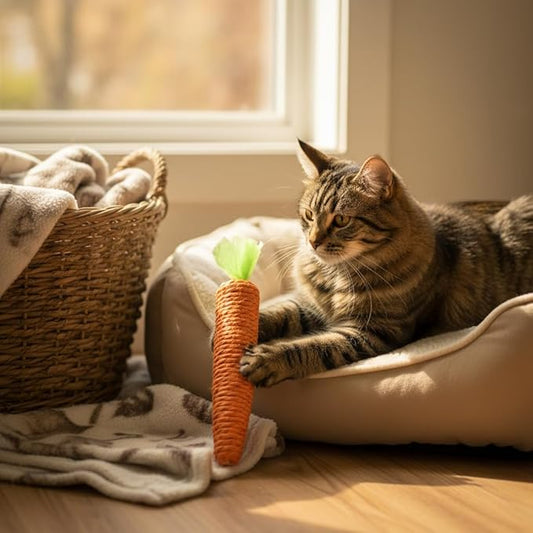 2 Pcs Orange Natural Interactive Sisal Carrot Cat Toys,Cat Dental Chew Toy Kitten Teething Toys for Indoor Cats Interactive Toys