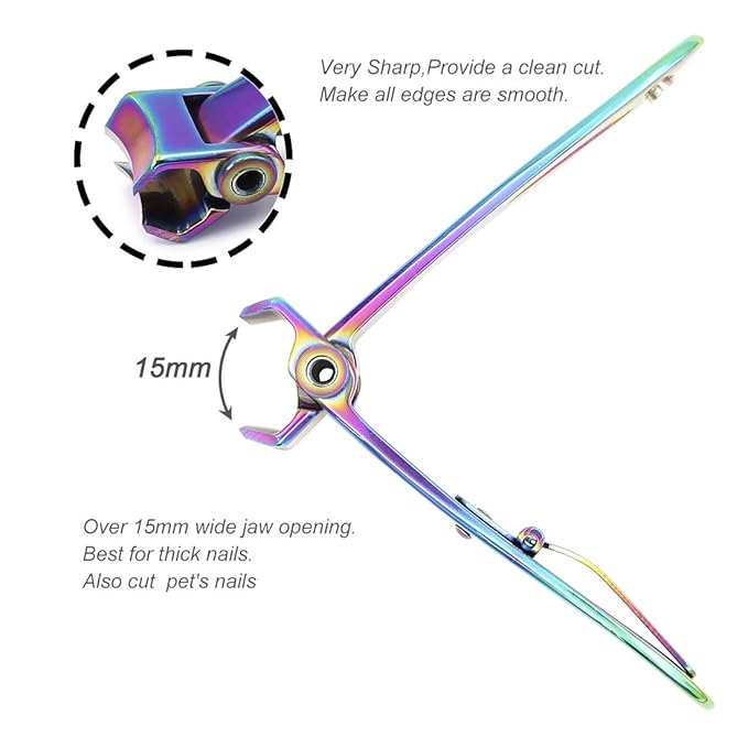 SZQHT Ultra Wide Jaw Opening Nail Clippers Set, Toenail Clippers for Thick Nails, Heavy Duty Nail Cutter, Stainless Steel Toe Nail Clippers for Seniors, Men & Women Manicure,Pedicure,Big(Prismatic)