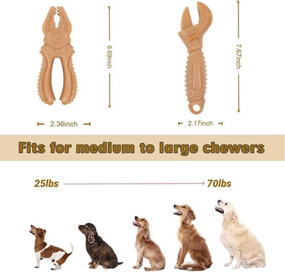 Dog Chew Toys for Aggressive Chewers, Medium & Large Dogs, Made of Real Pine Wood and Durable Food-Grade Nylon, with Tool Shape Design for Dental Cleaning and Long-Lasting Chewing (Brown-Pliers)