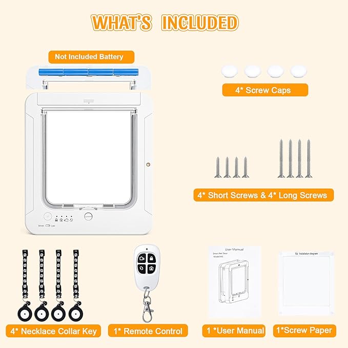 Smart Cat Door with 4 Collar Sensor Key, RFID Cat Door Collar Activated with Remote Control, 4 Way Locking Cat Flap Automatic Pet Door Interior & Exterior(Brown)