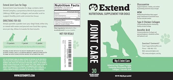 Extend Joint Care for Dogs - Hip and Joint Supplement Powder - Glucosamine for Dogs - Joint Pain Relief - MSM - Mobility & Flexibility Support - Advanced Joint Health - Made in USA
