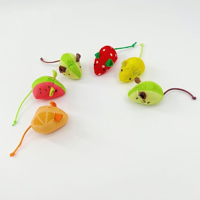 Catnip Cat Mice Toys Interactive Mouse Cat Toy for Indoor Adult Cats Kitten Kitty Baby Cat Chew Exercise Toy Fruit-Shaped Mice Cat Toy Set - 5PCS