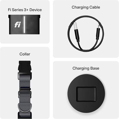 Fi New Series 3+ Smart Dog Tracker Collar [6 Month Membership Included] GPS Tracker for Dogs with Health & Behavior Monitoring, Escape Alerts, Waterproof, LED, Apple Watch Compatible (Gray, X-Large)