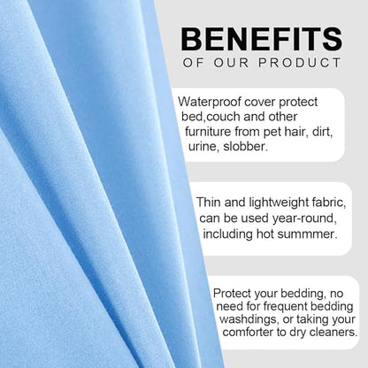 DUJUIKE Waterproof Bed Cover for Dog and Cats,Pet Hair Resistant Bed Sheet Cover, Protective Bed Liner Cover with 100% Waterproof Breathable Thin Fabric (Sky Blue, Twin 63 * 90 inch)