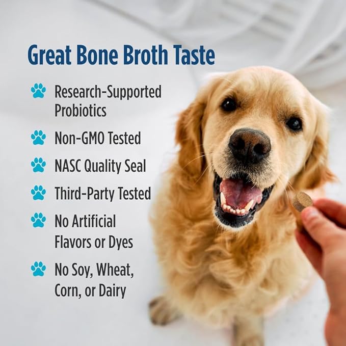 Nordic Naturals Pet Digestive Support with Probiotics, Pork Bone Broth Flavor - 30 Soft Chews - Nutritional Supplement for a Healthy Digestive System and GI Support - 30 Non-GMO Chews