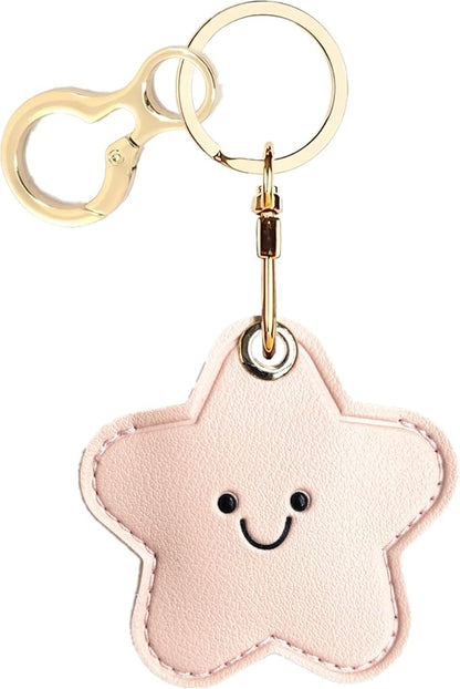 Leather Keychain Holder Case Compatible with AirTag,Cute Protective Cover with Keyring,Anti-Scratch Finder GPS Tracker Case for Wallet Keys,bag,pets,Backpack(Pink Star)