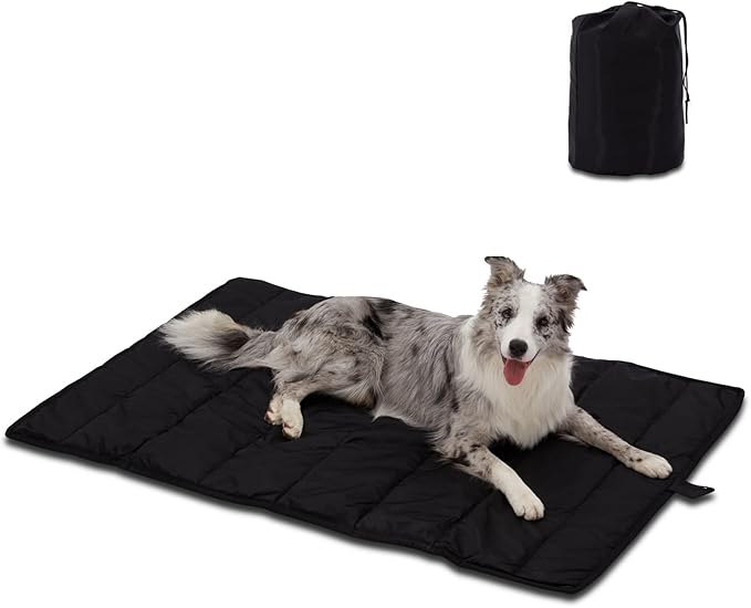 BDEUS Travel Dog Bed, Outdooor Camping Pet Mat, Portable Place Mat with Handle, Easy to Clean, Waterproof & Portable and Odor Resistant Pet Cooling Pad (Large 43" x 25", Black)